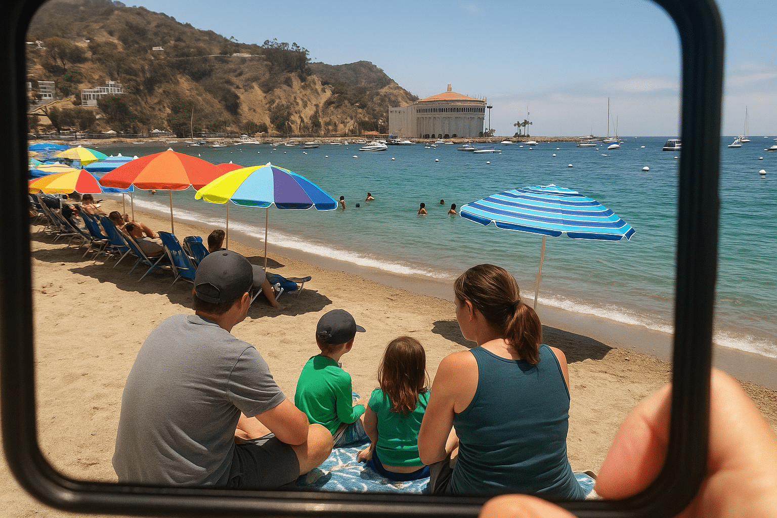 Family enjoying Catalina Island beach.