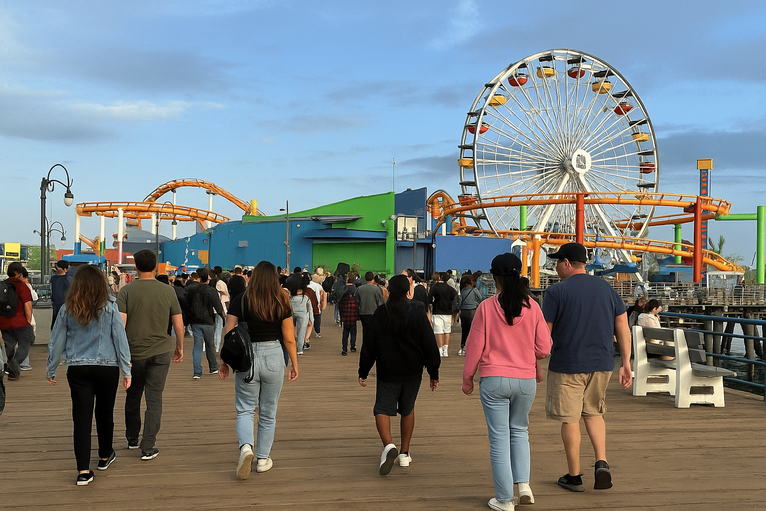 Santa Monica Pier with people enjoying the attractions