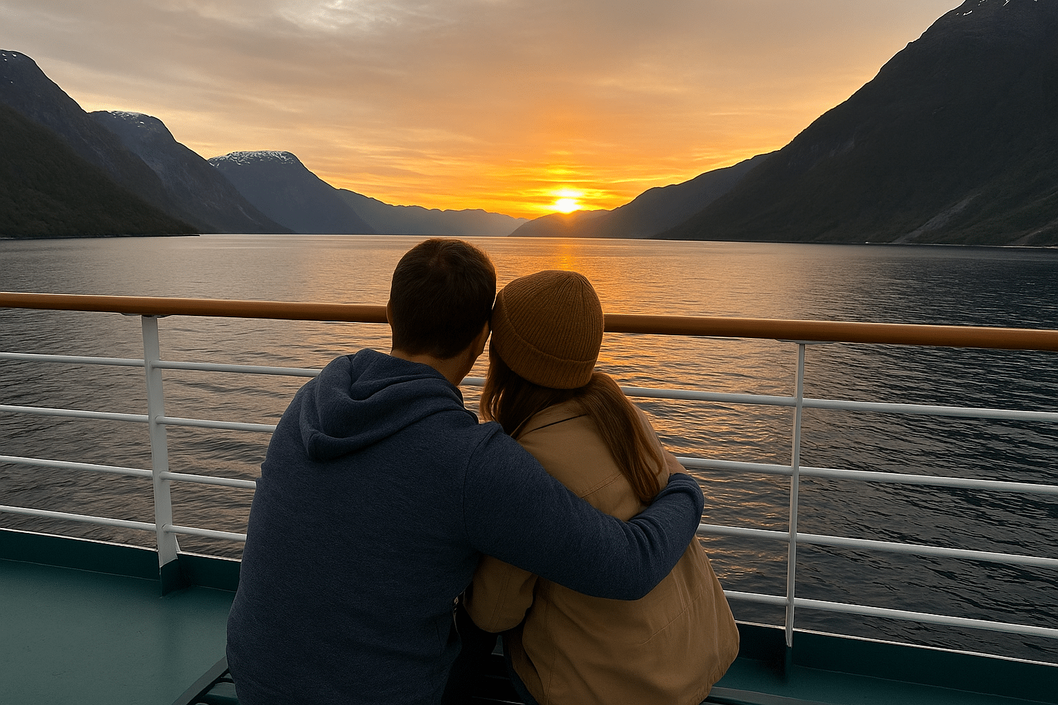 Couple enjoying a moment on a cruise ship