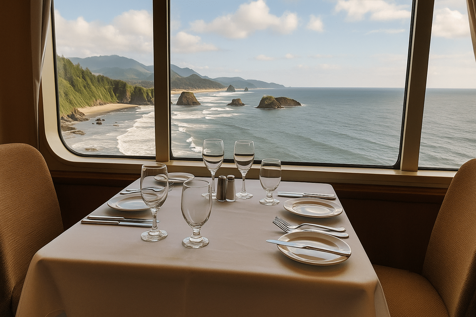 Dining table setup on cruise ship.