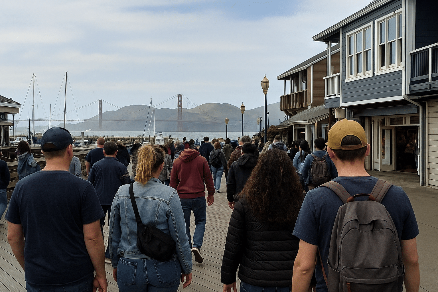 Tourists at Fisherman's Wharf in San Francisco.