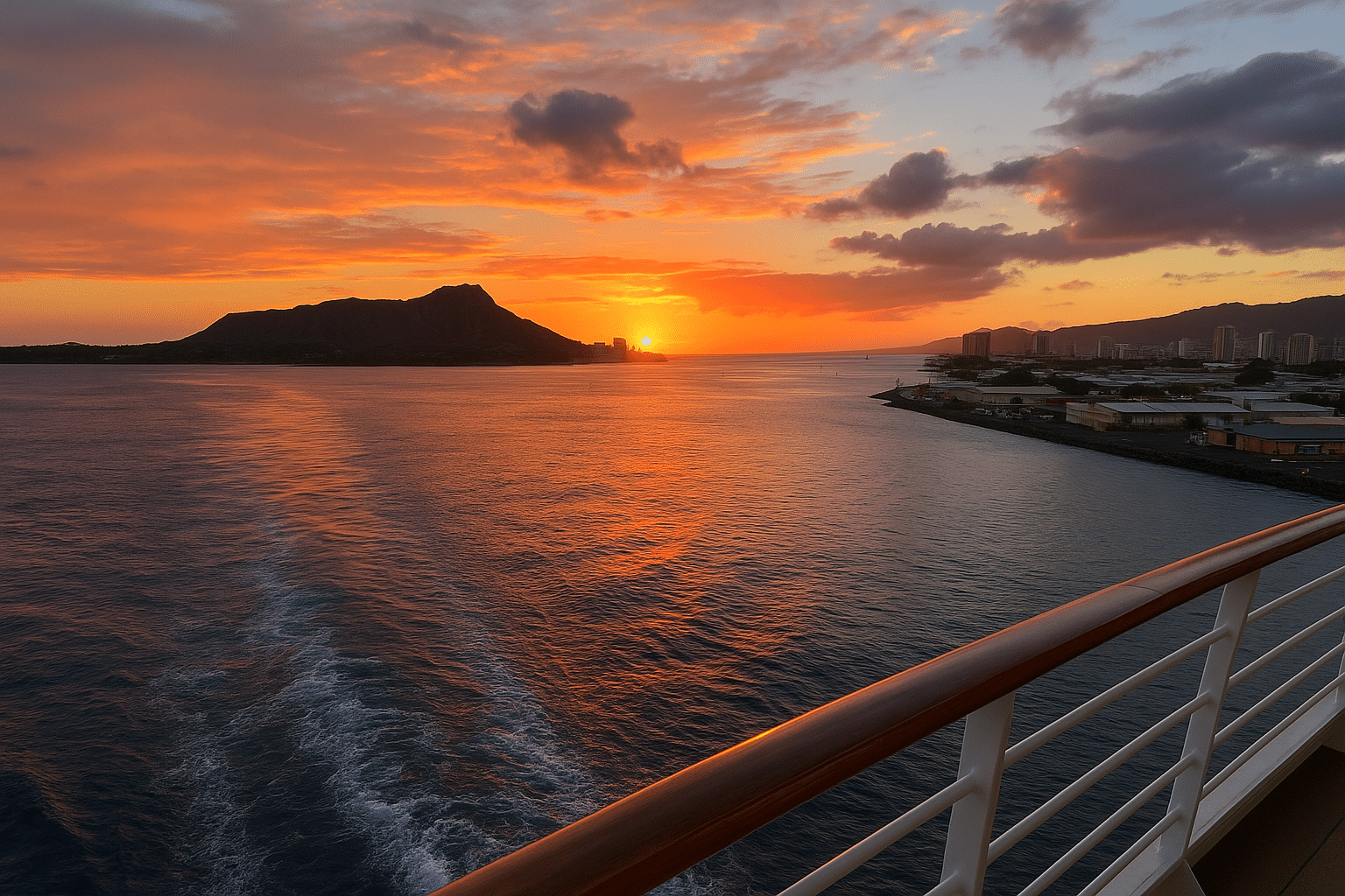 Sunset view leaving Hawaii on a cruise to California.