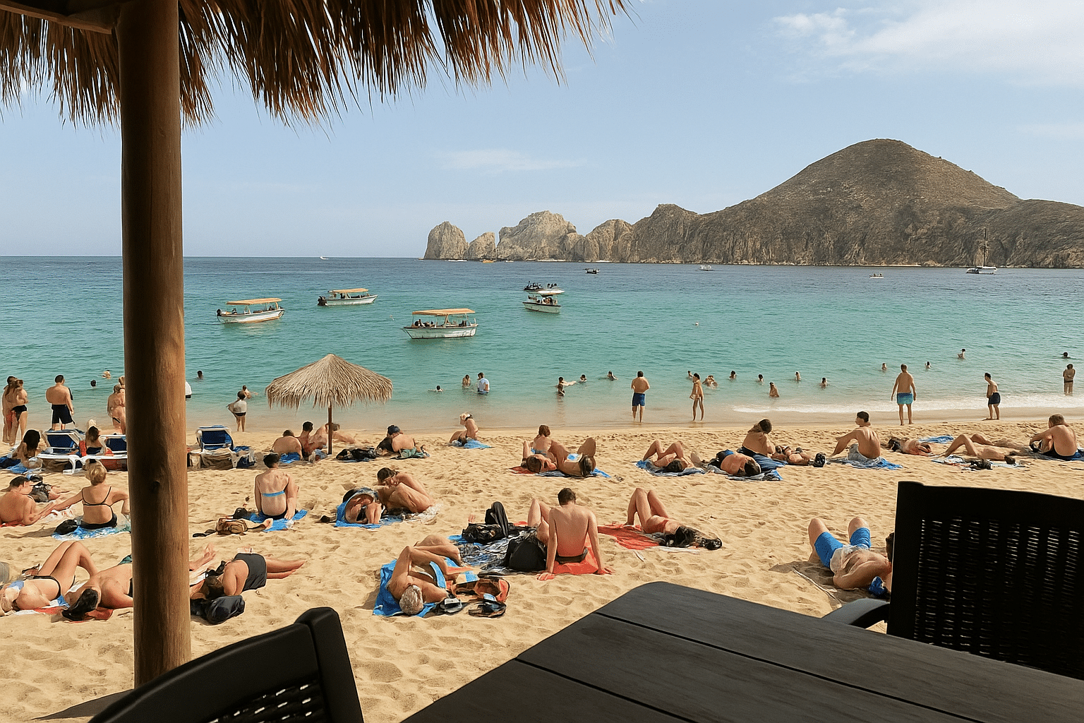 Busy beachfront in Cabo San Lucas