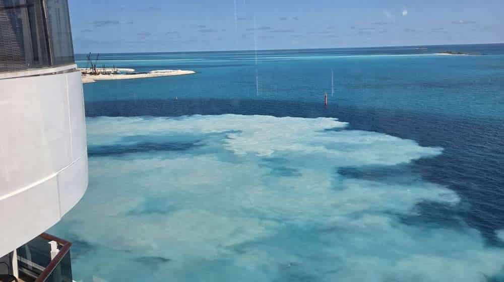 Turquoise water seen from a cruise ship deck
